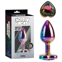 Анальна пробка різнокольорова CHISA MATRIX MONT з різнобарвним каменем у формі серця, розмір S