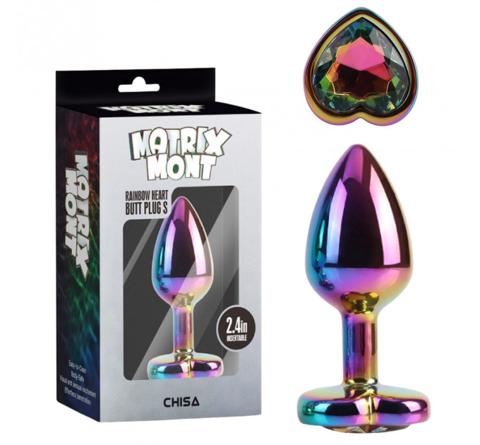 Анальна пробка різнокольорова CHISA MATRIX MONT з різнобарвним каменем у формі серця, розмір S