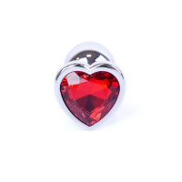 Анальная пробка с камнем Plug-Jewellery Silver Heart PLUG- Red размер S