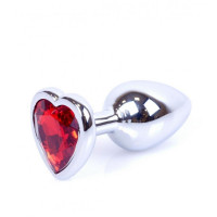 Анальная пробка с камнем Plug-Jewellery Silver Heart PLUG- Red размер S