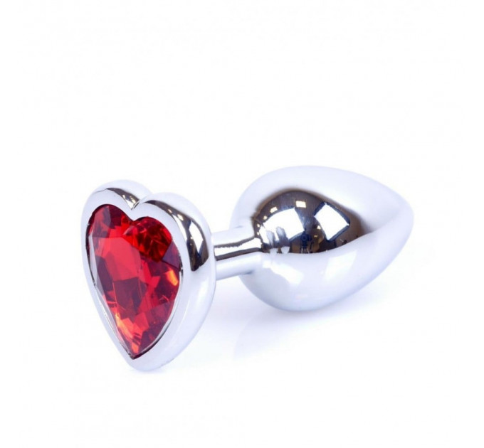Анальная пробка с камнем Plug-Jewellery Silver Heart PLUG- Red размер S