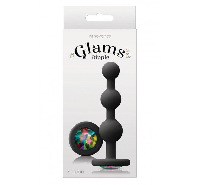 Анальная пробка с кристаллом GLAMS RIPPLE RAINBOW GEM BLACK