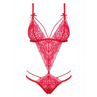 Боди кружевное Obsessive Lovlea, красный, L/XL