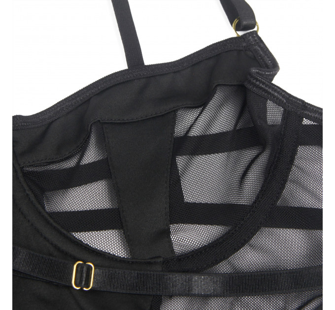 Боді з доступом Star Night з підтяжками, чорне, XS-S