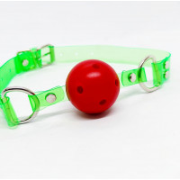 Кляп неоновий DS Fetish, червоний на зеленому ремінці