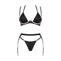 Комплект 3 предмета - лиф, стринги и пояс для чулков Selinne 3-pcs set, черный, XS/S