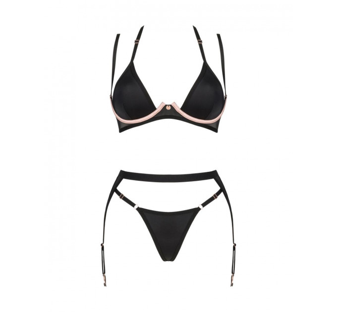Комплект 3 предмета - лиф, стринги и пояс для чулков Selinne 3-pcs set, черный, XS/S