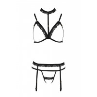 Комплект белья с чокером и открытым доступом SHELLY SET black S/M - Passion
