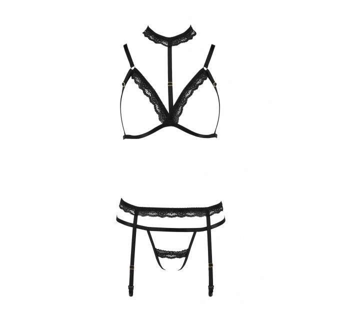 Комплект белья с чокером и открытым доступом SHELLY SET black S/M - Passion