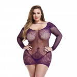 Мереживна міні-сукня з довгими рукавами Lapdance Lingerie фіолетова, Size Plus