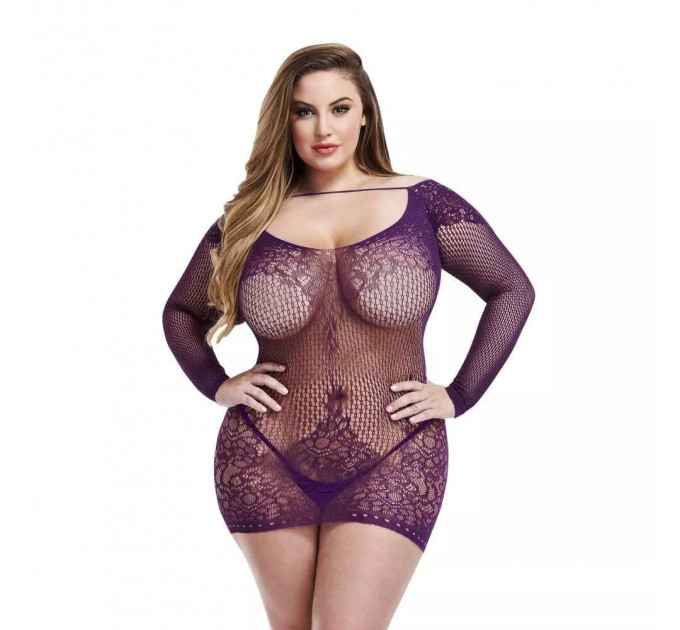 Мереживна міні-сукня з довгими рукавами Lapdance Lingerie фіолетова, Size Plus