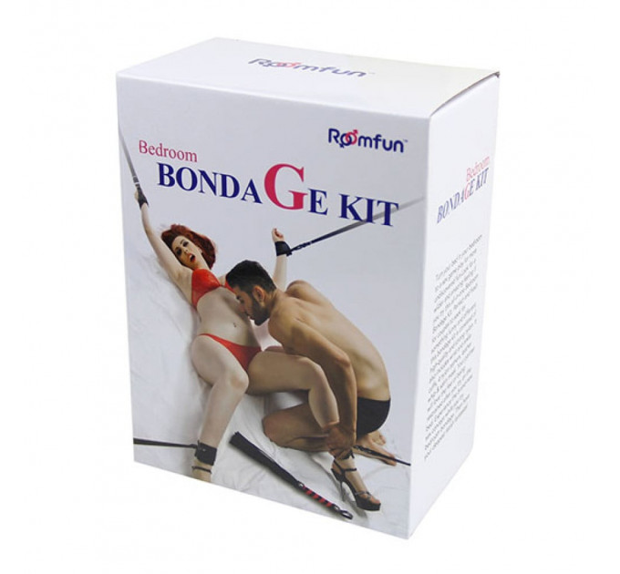 Набір БДСМ Roomfun Bedroom Bondage Kit фіксатори, батіг та маска, чорний-червоний