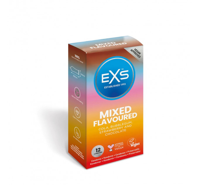 Презервативы EXS Mixed Flavoured со вкусом шоколада, колы, клубники и жвачки(цена за упаковку,12 шт)