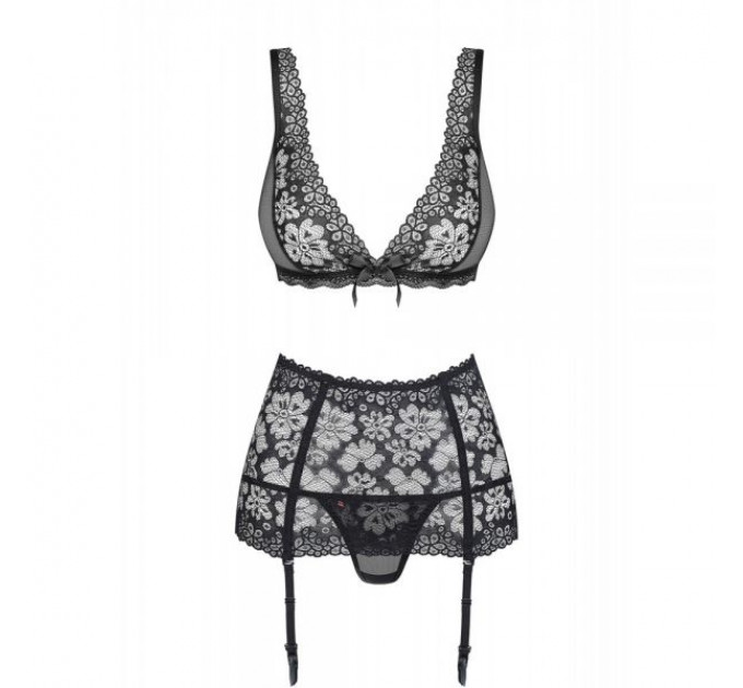 Комплект з поясом для панчіх Obsessive 856-SEG-1 3 pcs set XXL