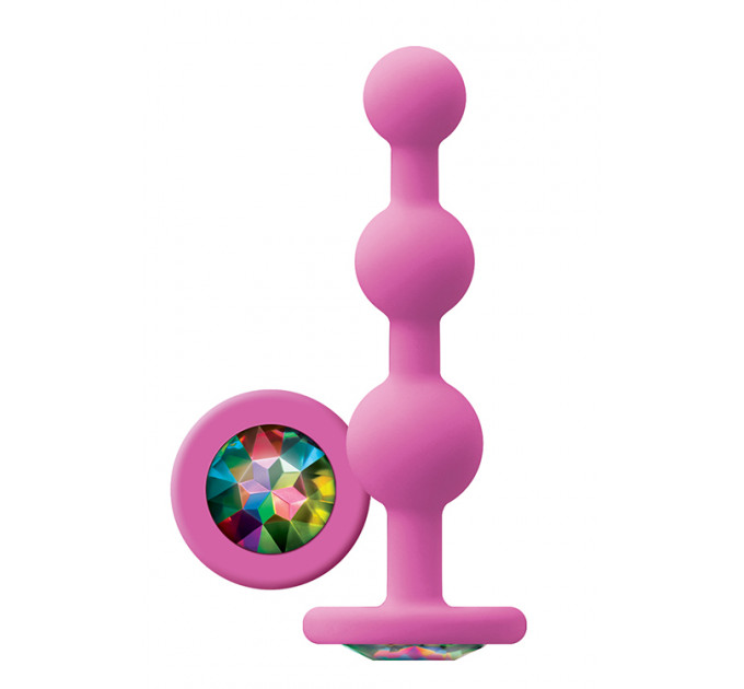 Анальная пробка с кристаллом GLAMS RIPPLE RAINBOW GEM PINK
