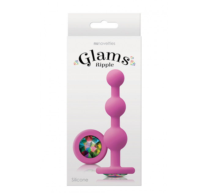 Анальная пробка с кристаллом GLAMS RIPPLE RAINBOW GEM PINK