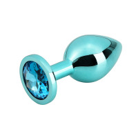 Анальная голубая металлическая пробка Funny Steel с голубым камнем, S