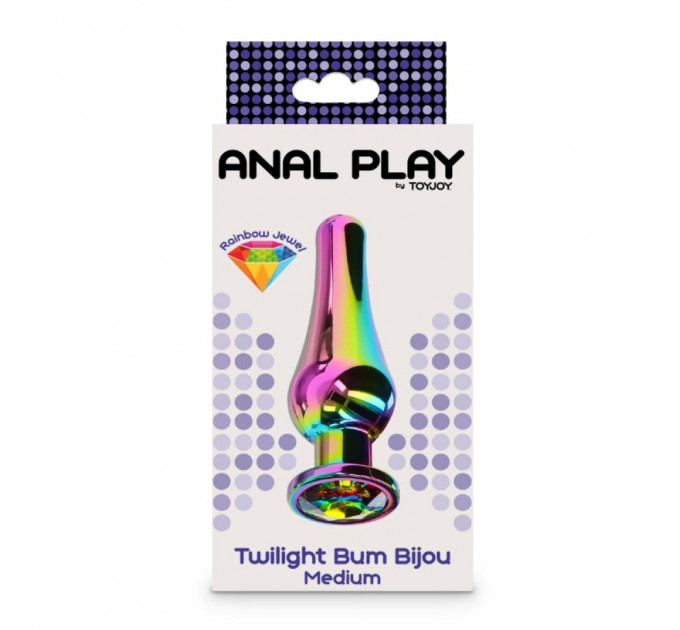 Анальная пробка металлическая со стразом ToyJoy Twilight Bum Bijou, радужный, Medium
