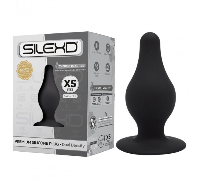 Анальна пробка термореактивна Silexd Plug Model 2 конічної форми, чорна, XS