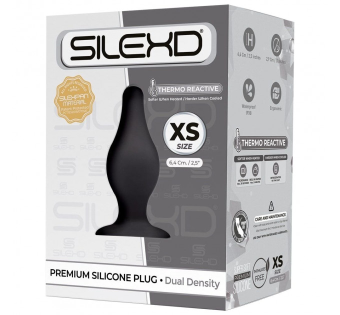 Анальна пробка термореактивна Silexd Plug Model 2 конічної форми, чорна, XS