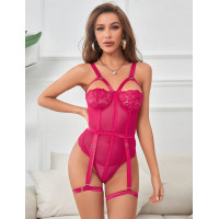 Боди кружевное Star Night с доступом и подтяжками, розовое, XS-S