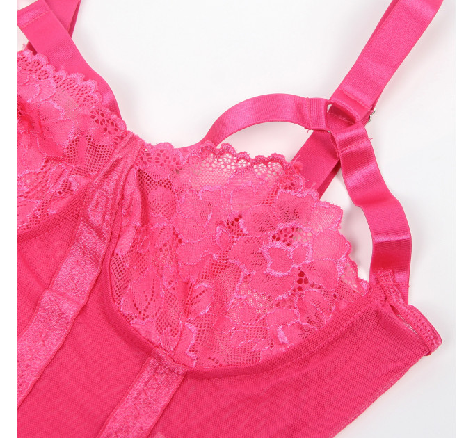 Мереживне боді Star Night з доступом і підтяжками, рожеве, XS-S