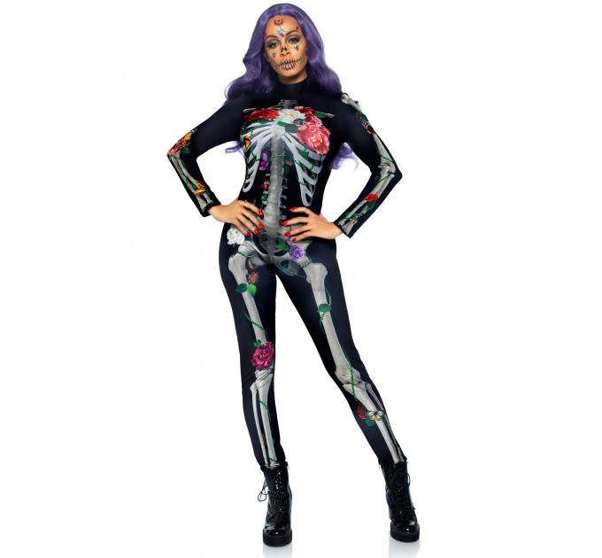 Комбинезон скелет с цветочным принтом Leg Avenue Floral skeleton catsuit S