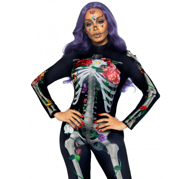Комбинезон скелет с цветочным принтом Leg Avenue Floral skeleton catsuit S