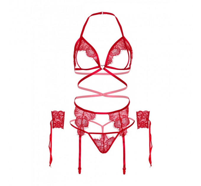 Комплект нижнего белья Leg Avenue Eyelash Lace Open Cup RED O\S