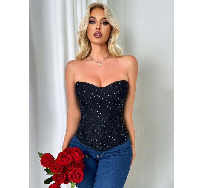 Корсет зі стразами Star Night 6 Plastic Bones чорний, XS