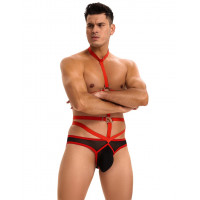 Мужские трусы с портупеей и чокером Star Night красный-черный, L