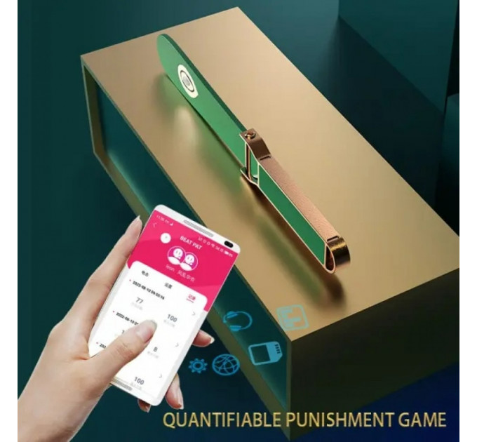 Паддл з електростимуляцією та додатком Qiui Smart Beat Pat, шкіряний, зелений Lockink