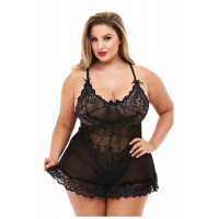 Пеньюар BACI Mini Lace Chemise кружевной, полупрозрачный, черный, XL