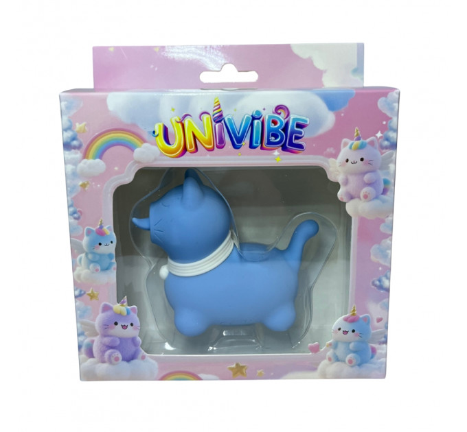 Стимулятор клітора з довгим обертовим язичком UNIVIBE Котик, 10 режимів, синій