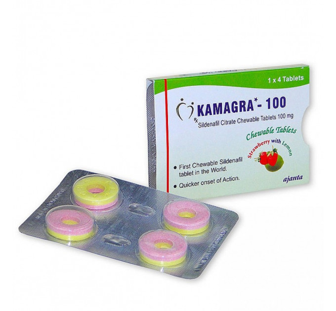 Таблетки для потенции Kamagra-100 клубничка и лимон (цена за упаковку, 4 таблетки)