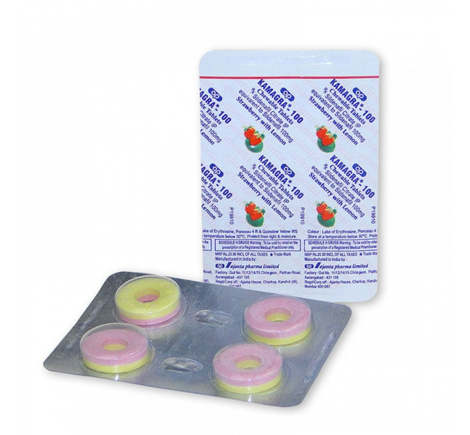 Таблетки для потенции Kamagra-100 клубничка и лимон (цена за упаковку, 4 таблетки)