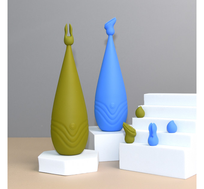 Вибростимулятор с разными насадками Sweet Em, зелёный