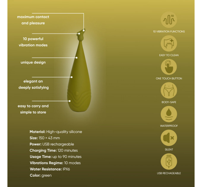 Вибростимулятор с разными насадками Sweet Em, зелёный