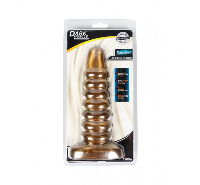 Большая анальная пробка ребристая Chisa Dark Muscle Gold