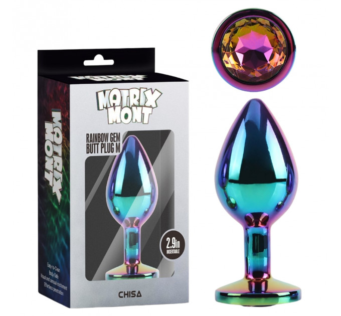 Анальна пробка різнокольорова CHISA MATRIX MONT з різнобарвним каменем, розмір M