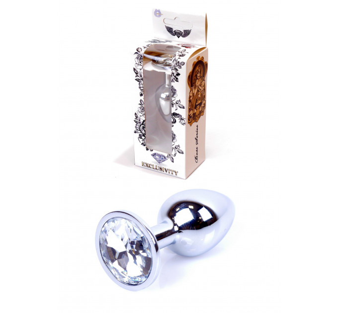 Анальная пробка с камнем Plug-Jewellery Silver PLUG- Clear размер S