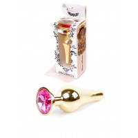 Анальная пробка с розовым камнем Plug-Jewellery Gold BUTT PLUG- Pink