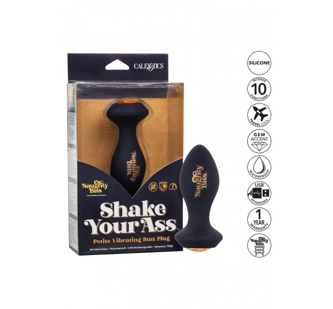 Анальная пробка с вибрацией Naughty Bits CalExotics, с кристаллом, силиконовая, черная, 10.7 х 3.2