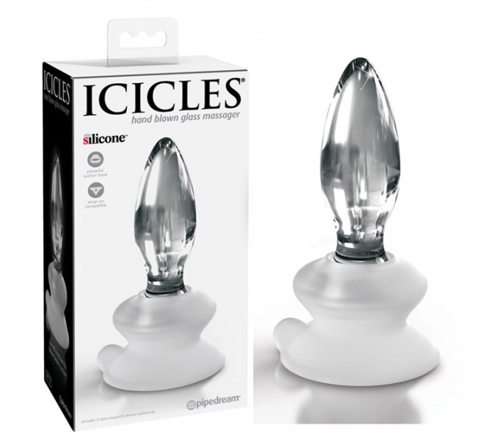 Анальный плаг стеклянный Pipedream Icicles No. 91 на силиконовой присоске, прозрачный