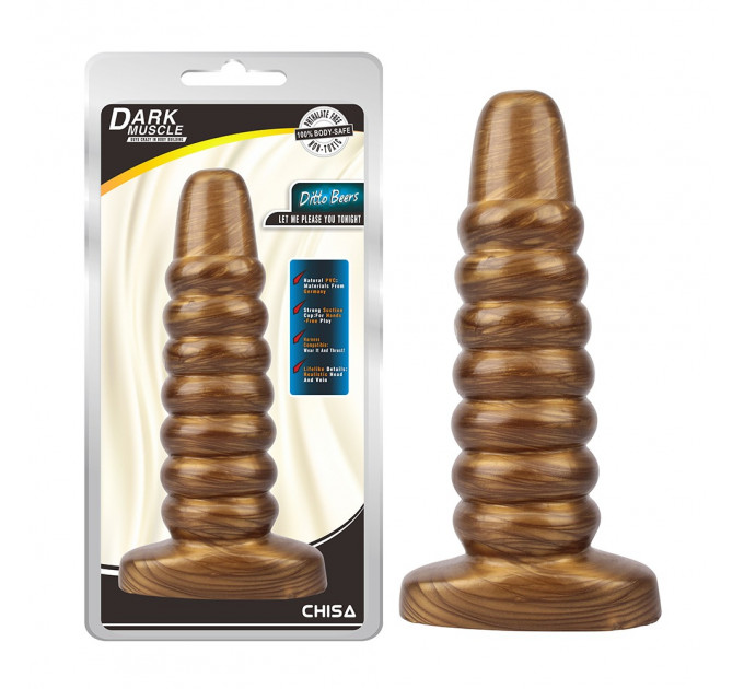 Большая анальная пробка ребристая Chisa Dark Muscle Gold
