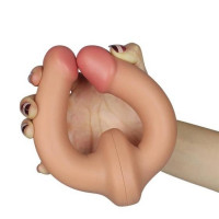 Двосторонній реалістичний фалоімітатор Holy Dong гнучкий, бежевий, 31.5 х 3.5 см