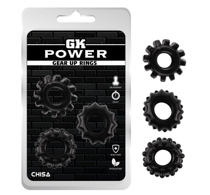 Ерекційне кільце рельєфне Chisa GK Power чорне (ціна за 1 шт.)