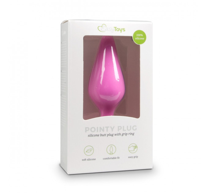 Анальна пробка зі стоппером-кільцем Easytoys, силіконова, рожева, 8.5 х 2.5 см