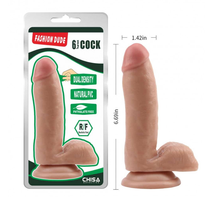 Фаллоимитатор реалистичный с мошонкой Chisa Fashion Dude 6.7 Cock на присоске, бежевый