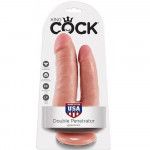 Фаллоимитатор двойной King Cock реалистичный, на присоске, бежевый